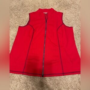 Quacker Factory Red French Terry Full Zip Embellished Rhinestone Vest Size 1X